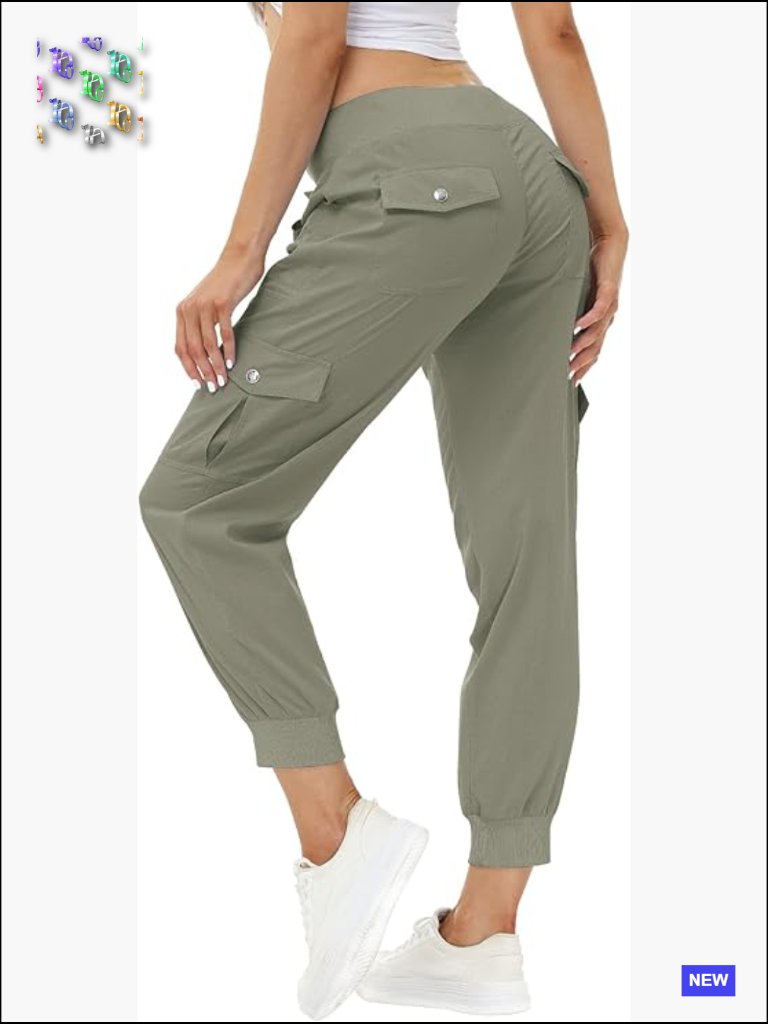 Women Lightweight Hiking Cargo Pants Quick Dry Joggers Elastic Waist Tapered